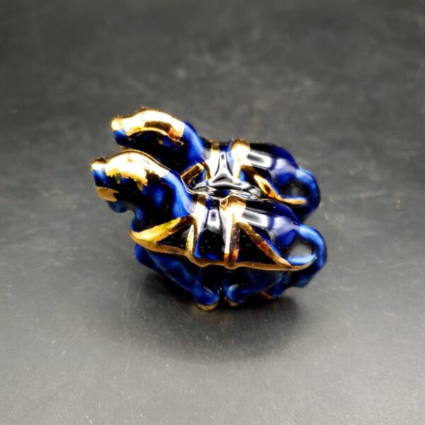 Vintage Limoges JV coach and horses ornament in cobalt blue and gold