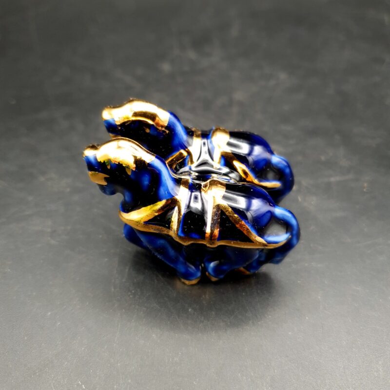 Vintage Limoges JV coach and horses ornament in cobalt blue and gold