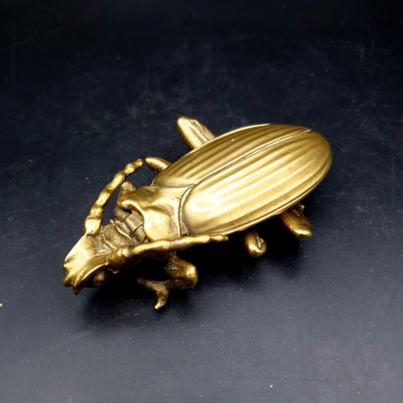 Vintage brass scarab beetle trinket box marked LL