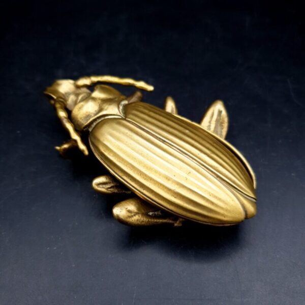Vintage brass scarab beetle trinket box marked LL