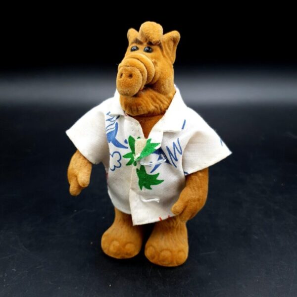 Vintage Simba ALF No Problem flocked figure from 1988 wearing a Hawaiian shirt