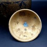 Antique Indian brass lidded jar with hand-engraved geometric floral decoration in Benares style