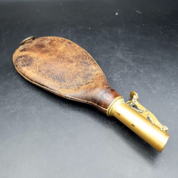Antique Victorian W Bartram & Co Leather Shot Flask Brass Hunting Shooting C1870
