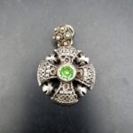 Vintage 935 silver Jerusalem Cross pendant with faceted green stone