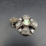 Vintage 935 silver Jerusalem Cross pendant with faceted green stone