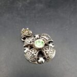 Vintage 935 silver Jerusalem Cross pendant with faceted green stone