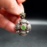 Vintage 935 silver Jerusalem Cross pendant with faceted green stone