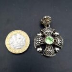 Vintage 935 silver Jerusalem Cross pendant with faceted green stone
