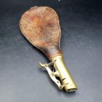Antique Victorian W Bartram & Co Leather Shot Flask Brass Hunting Shooting C1870