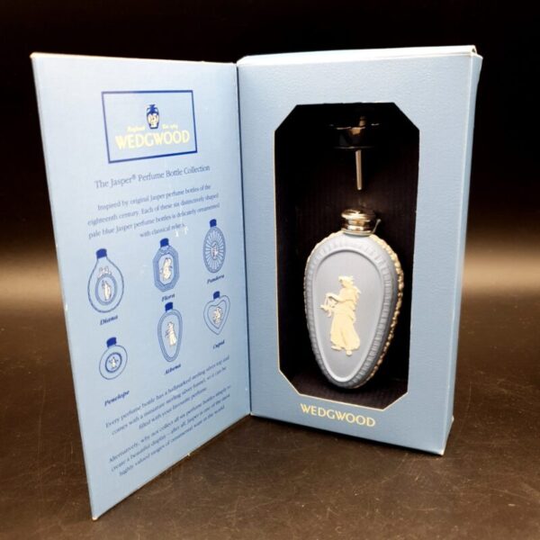 Vintage Wedgwood Athena perfume bottle with hallmarked sterling silver top and original box