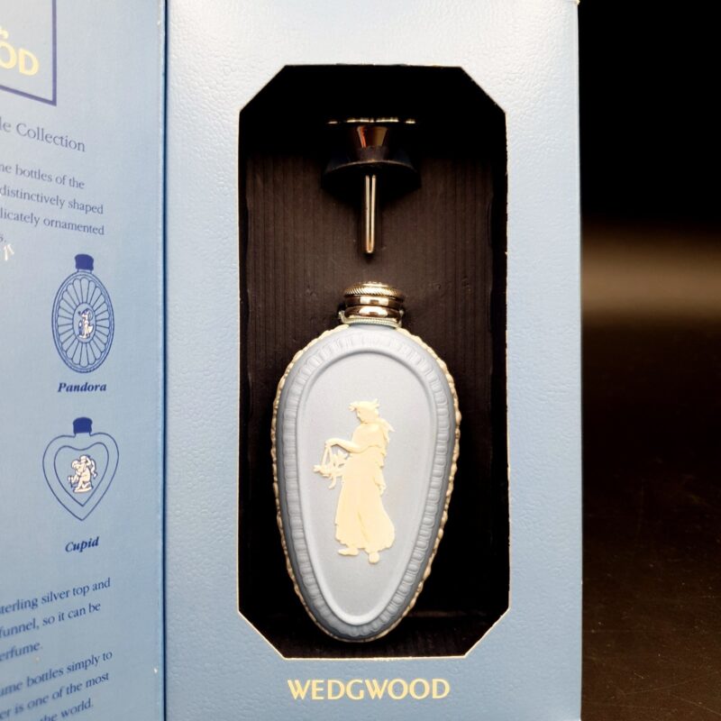 Vintage Wedgwood Athena perfume bottle with hallmarked sterling silver top and original box