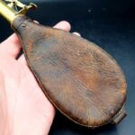 Antique Victorian W Bartram & Co Leather Shot Flask Brass Hunting Shooting C1870