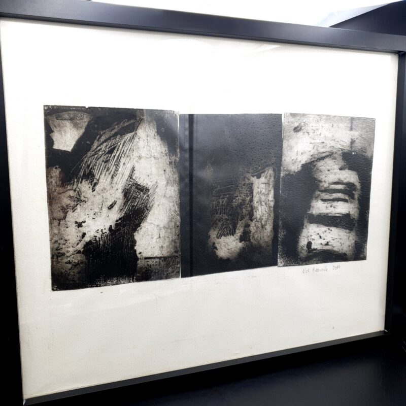 Val Bestwick Trio black and white etching from 2019 in black frame