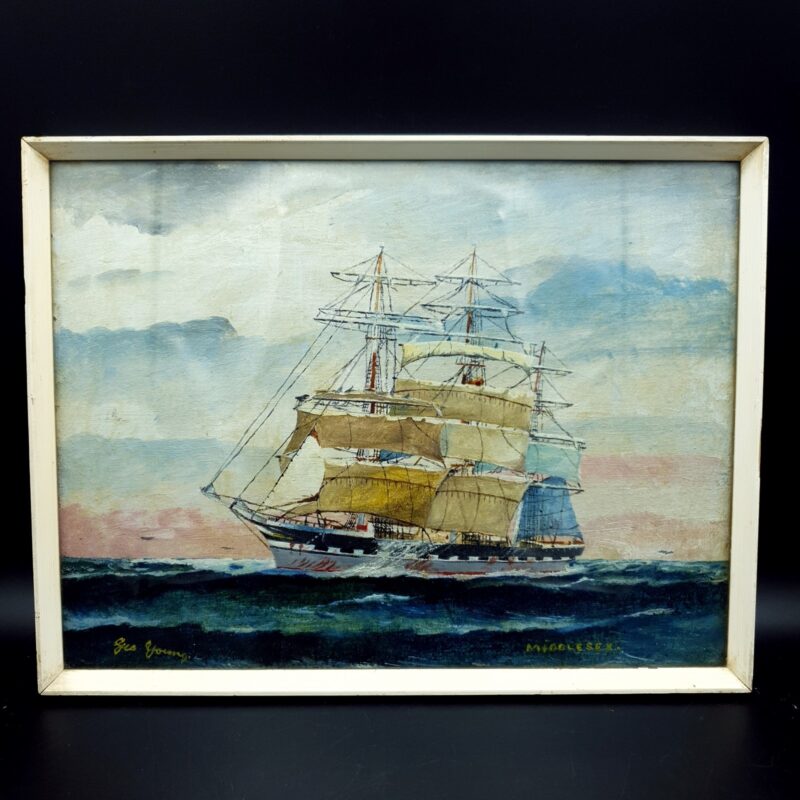 Signed George Young oil painting depicting a Clan Line ship at sea