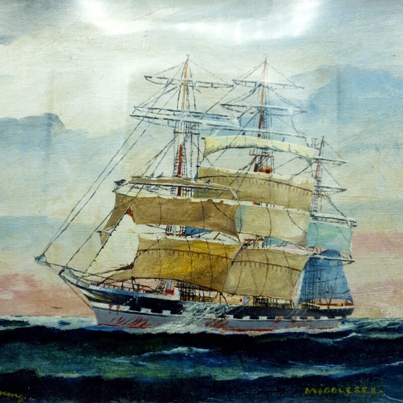 Geo Young maritime oil-on-board painting of a Clan Line steamship