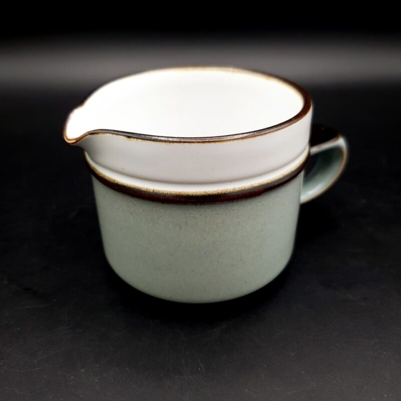 Vintage Denby Romance stoneware milk jug with floral decoration and green border