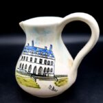 Vintage French ceramic jug depicting Épernay Town Hall with hand-coloured decoration