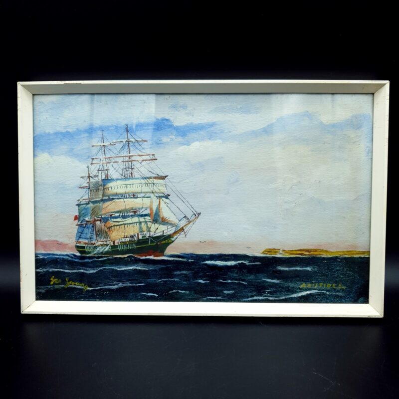 Captain George Young signed oil painting of Aristides under glass