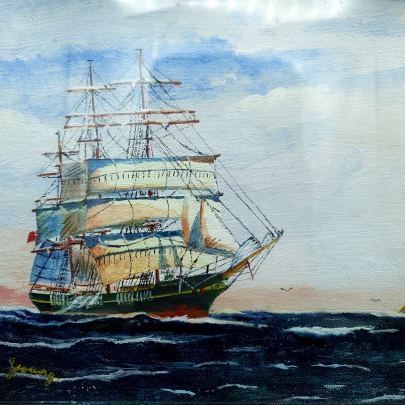 Captain George Young signed oil painting of Aristides under glass