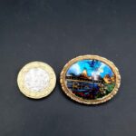 Vintage Alfano Brazil butterfly wing brooch with Rio de Janeiro scene