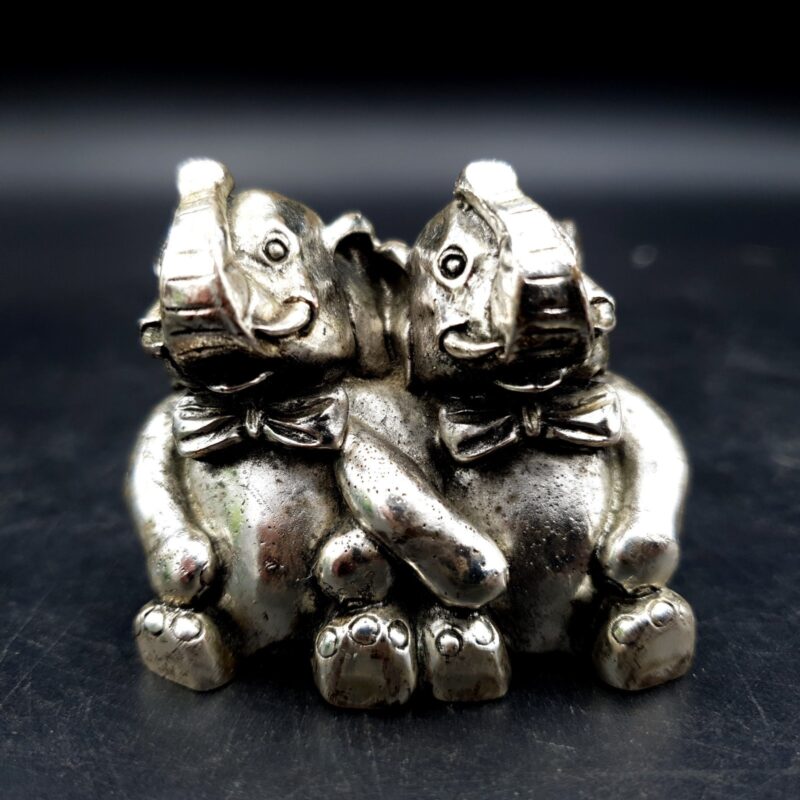 Pair of vintage R. Argento Italian silver-coloured elephant figurines