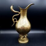Vintage Indian Brass Ewer Jug Cobra Snake Handle Engraved Benares Style H29cm