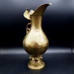 Vintage Indian Brass Ewer Jug Cobra Snake Handle Engraved Benares Style H29cm