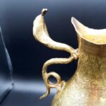 Vintage Indian Brass Ewer Jug Cobra Snake Handle Engraved Benares Style H29cm