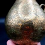 Vintage Indian Brass Ewer Jug Cobra Snake Handle Engraved Benares Style H29cm