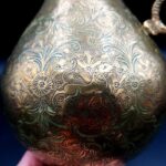 Vintage Indian Brass Ewer Jug Cobra Snake Handle Engraved Benares Style H29cm