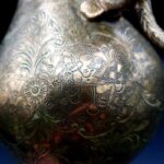 Vintage Indian Brass Ewer Jug Cobra Snake Handle Engraved Benares Style H29cm