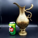 Vintage Indian Brass Ewer Jug Cobra Snake Handle Engraved Benares Style H29cm