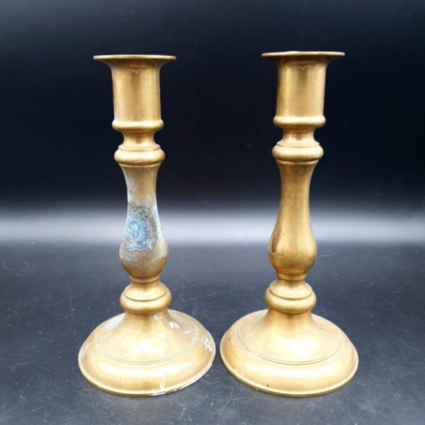 Pair of antique Victorian brass baluster candlesticks
