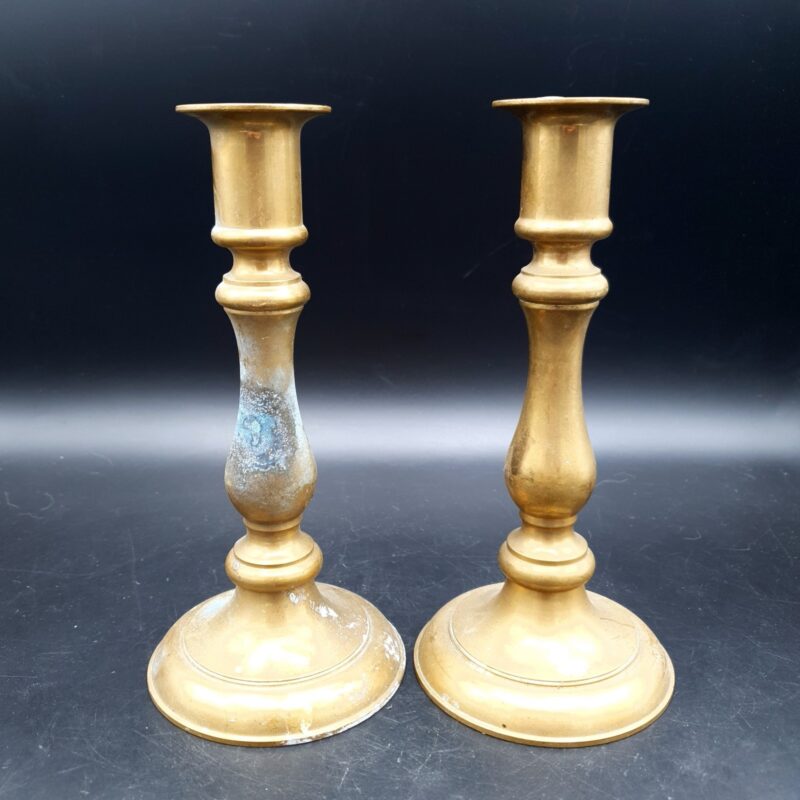 Pair of antique Victorian brass baluster candlesticks