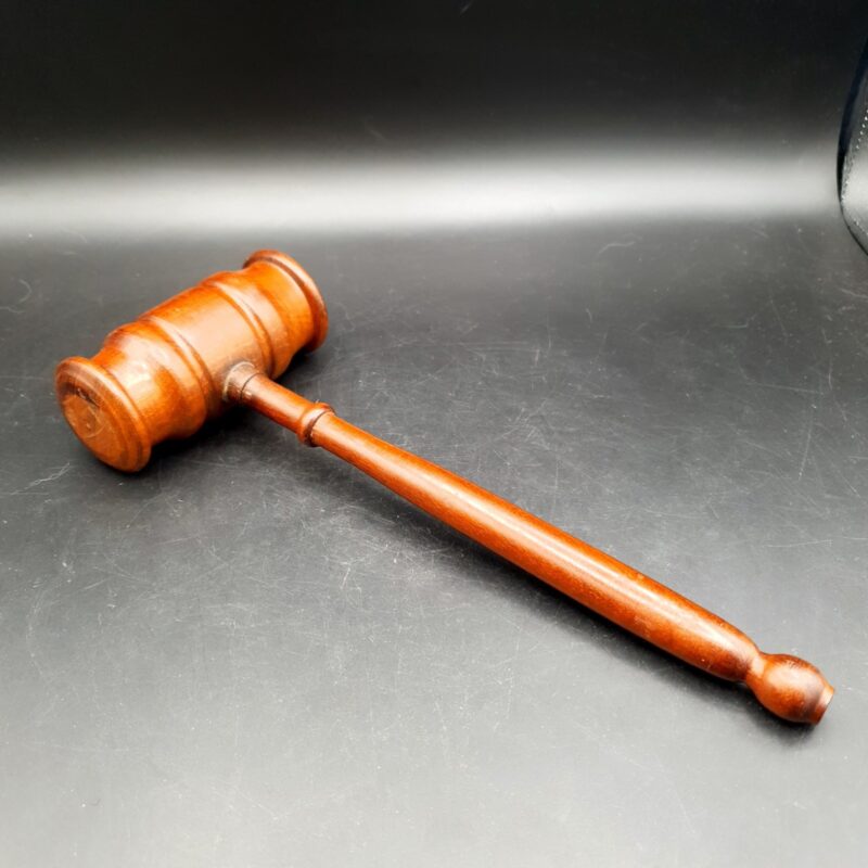 Full-size wooden auctioneer’s gavel with barrel-shaped head