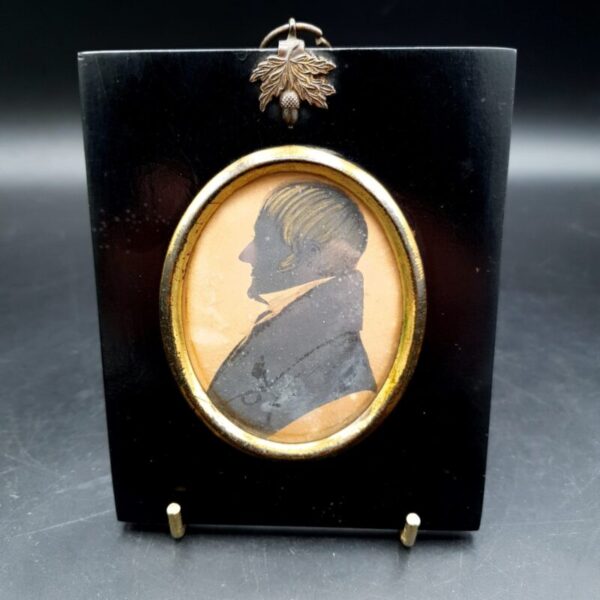 Antique 19th-century ink profile portrait of a gentleman in Regency-style dress