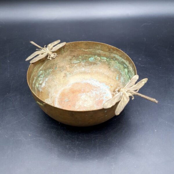 Small brass bowl with decorative dragonflies forming side handles
