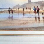 Andrew King signed watercolour Figures on the Beach in a landscape frame