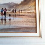 Andrew King signed watercolour Figures on the Beach in a landscape frame