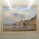 Andrew King signed watercolour Figures on the Beach in a landscape frame
