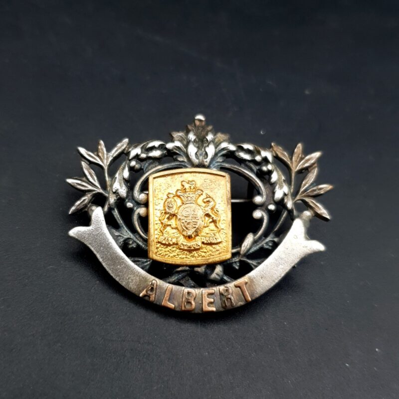 WW1 Era Prince Albert Royal Arms Bi-Metal Patriotic Lapel Badge Early 20thC Rare