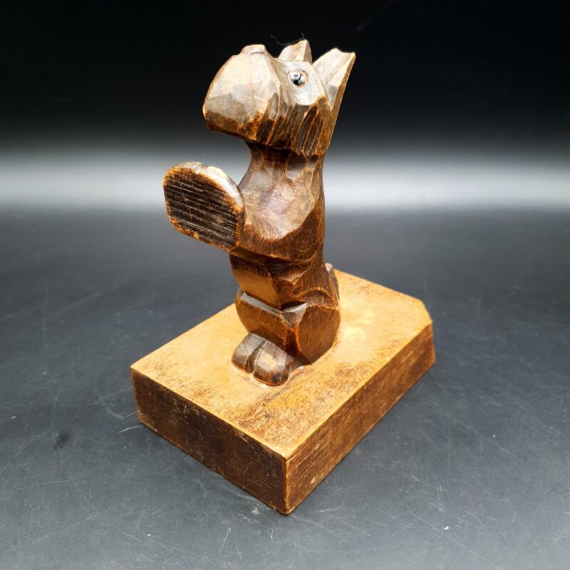 Vintage Hand Carved Wooden Scottie Dog Bookend Glass Eyes Black Forest Style