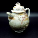 Kaga Kutani-yaki Teapot & sugar bowl with crane motifs moriage gilt C1920-30s