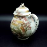 Kaga Kutani-yaki Teapot & sugar bowl with crane motifs moriage gilt C1920-30s