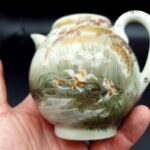 Kaga Kutani-yaki Teapot & sugar bowl with crane motifs moriage gilt C1920-30s