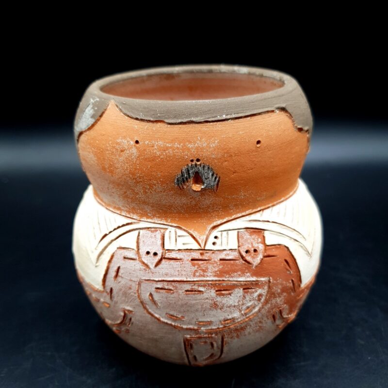 M Barradas Pottery squat pots 3 terracotta Portuguese Men in dungarees H10.5cm