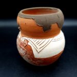 M Barradas Pottery squat pots 3 terracotta Portuguese Men in dungarees H10.5cm