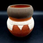 M Barradas Pottery squat pots 3 terracotta Portuguese Men in dungarees H10.5cm