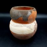M Barradas Pottery squat pots 3 terracotta Portuguese Men in dungarees H10.5cm