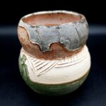 M Barradas Pottery squat pots 3 terracotta Portuguese Men in dungarees H10.5cm